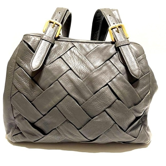 Cole Haan Woman Grey Basket Weave Pattern Shoulder Purse - Picture 1 of 15